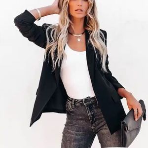 black women blazer suit formal jacke office wear.